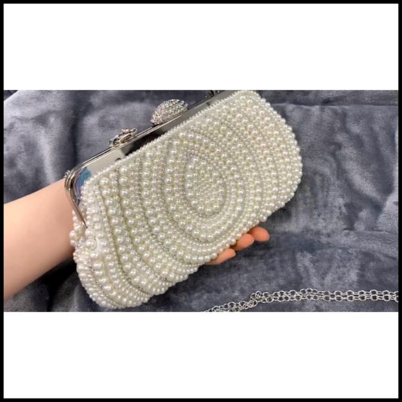 Elegant Pearl Beaded Clutch Evening Bag Formal Wedding Prom Party Purse
